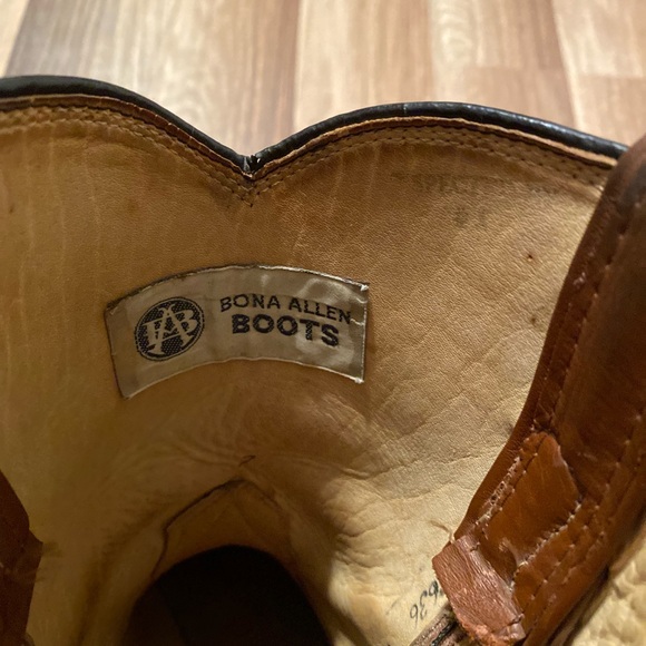 Bona Allen Boots Vintage Round Toe Cowboy Brown Leather Women Size 8 - Picture 5 of 9
